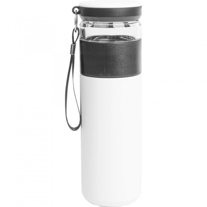 Beyaz 450 ml Demlikli Süzgeçli Cam Detaylı Lazer Logo Baskılı Promosyon Termos
